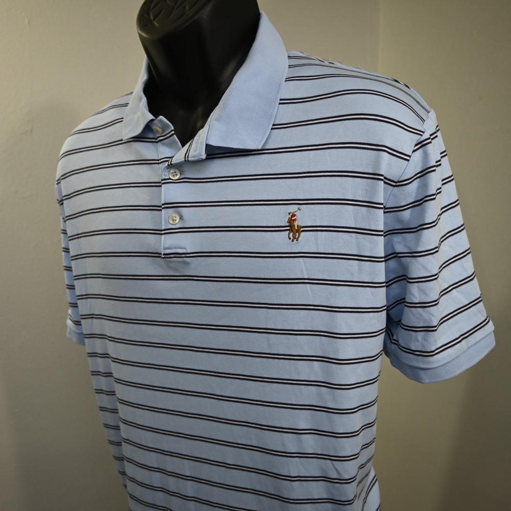 Polo‎ Ralph Lauren Golf Polo Mens Size XL Blue Striped Classic Fit Short Sleeve